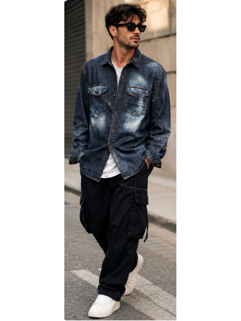 Men's AKOO Denim Shirt Jacket Blue XL New Streetwear